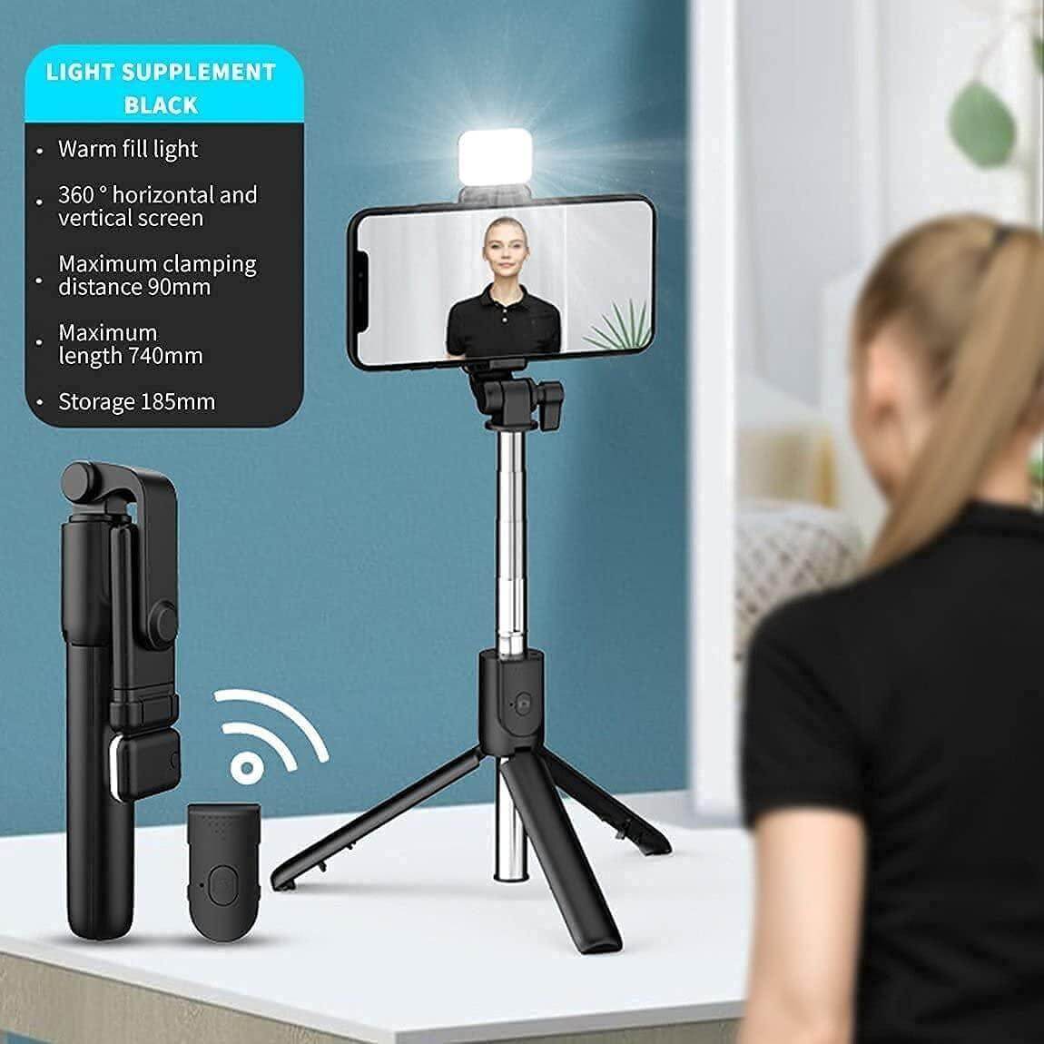 3 in 1 Wireless Selfie Stick Tripod with Flash Light - Babaloo